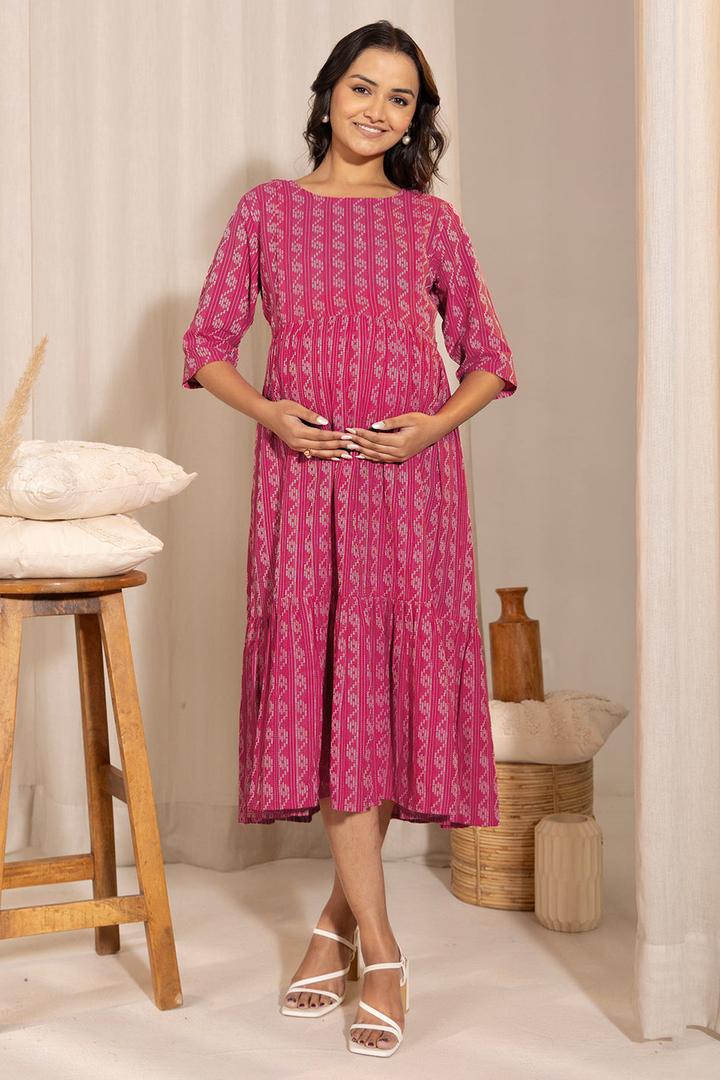 Pink Woven Tiered Feeding Dress