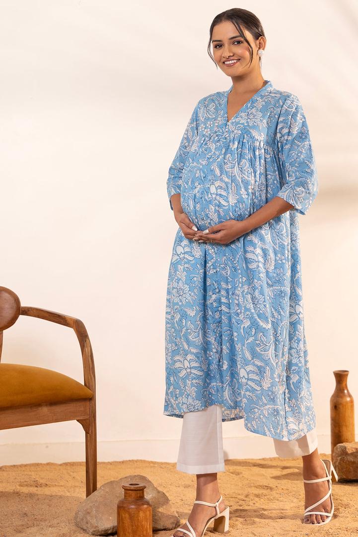 Sky Blue Alia Cut Feeding Kurta