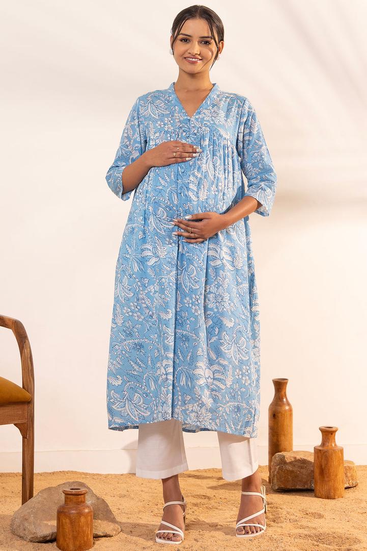 Sky Blue Alia Cut Feeding Kurta