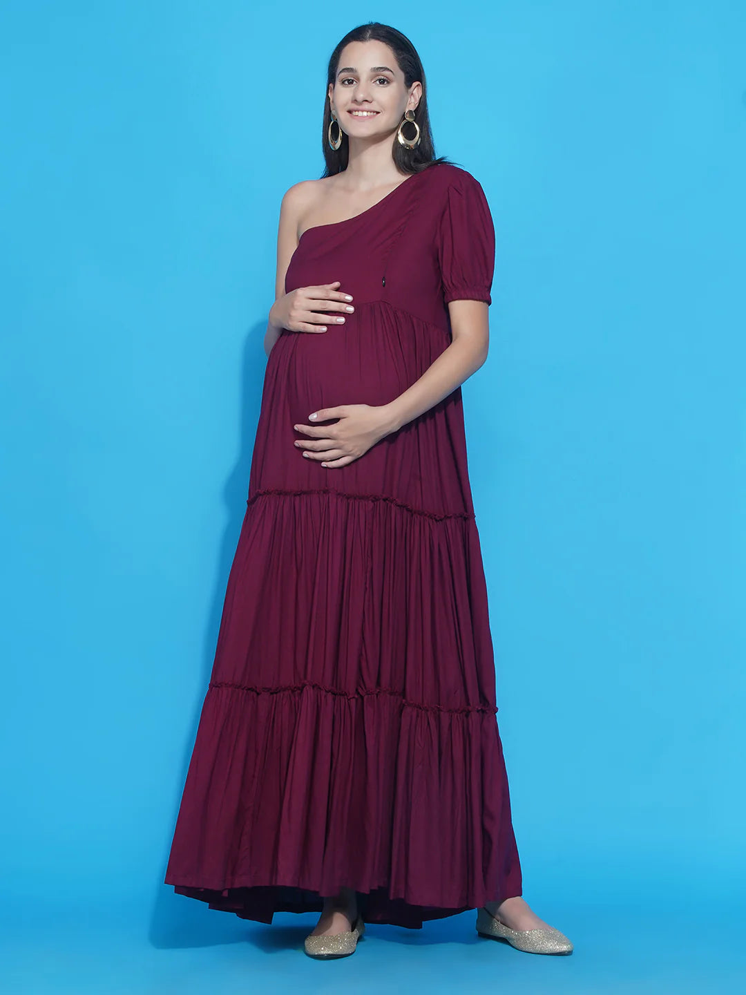 Wine Tiered Photoshoot Dress