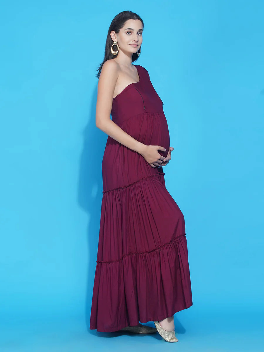 Wine Tiered Photoshoot Dress