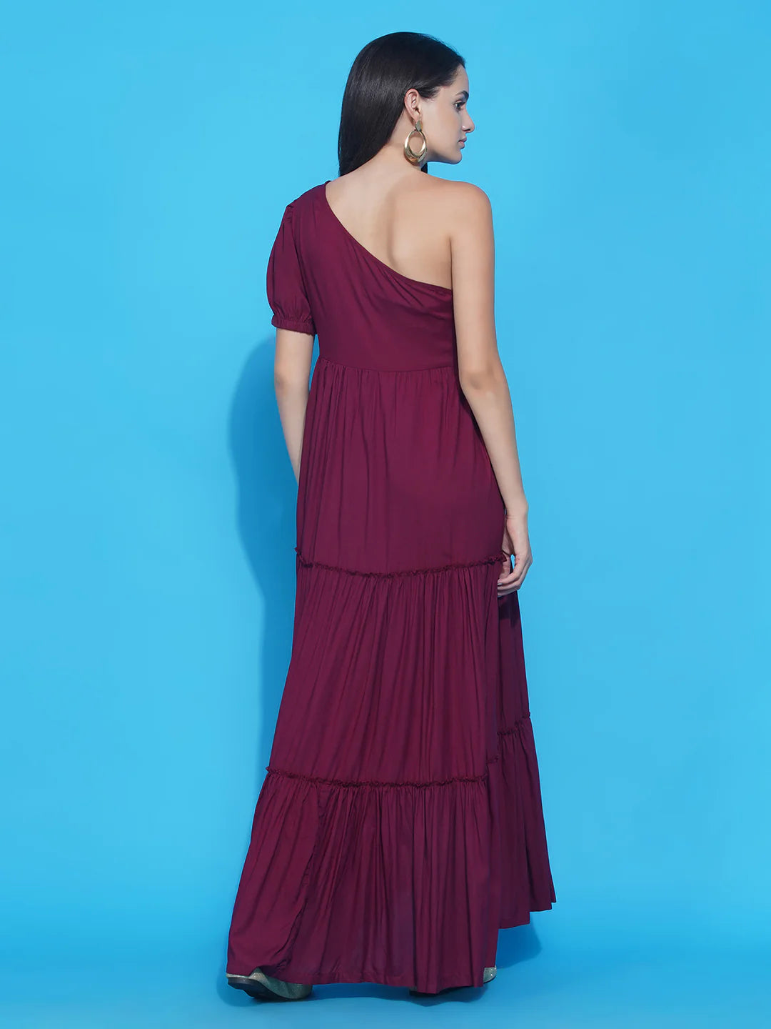 Wine Tiered Photoshoot Dress