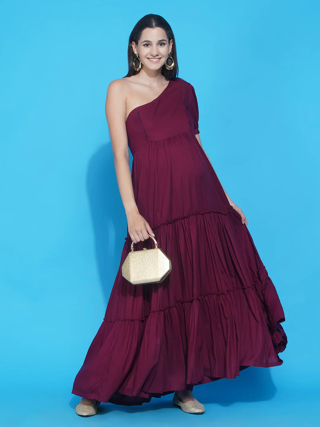 Wine Tiered Photoshoot Dress