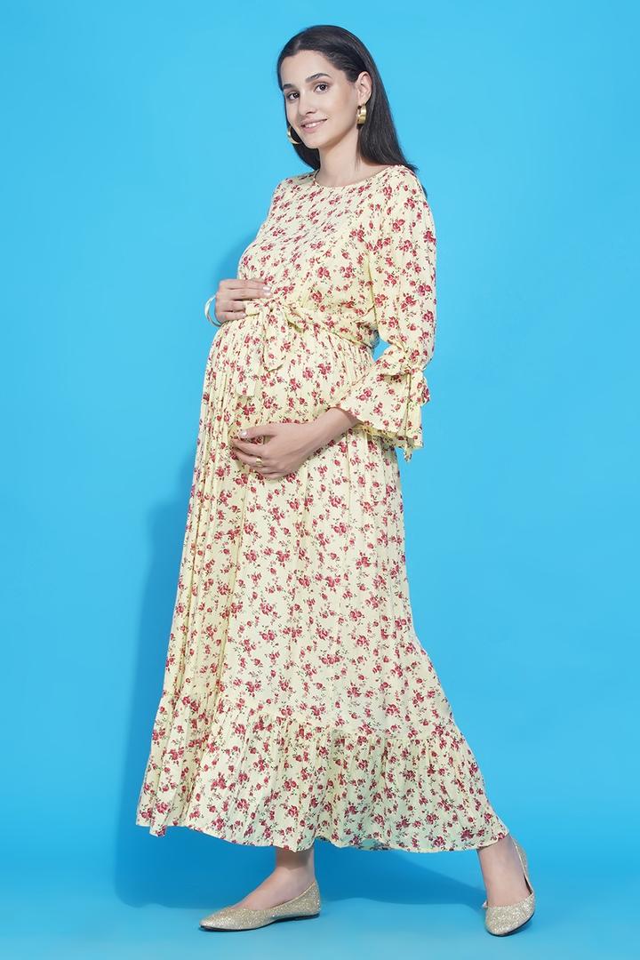 Cheerful Yellow Maternity Maxi Dress