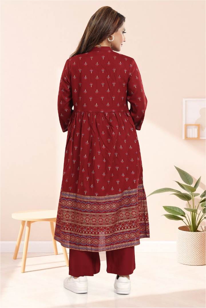 Deep Maroon Printed Feeding Coord Set