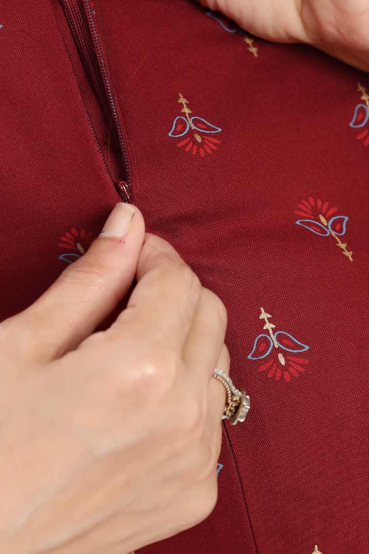 Deep Maroon Printed Feeding Coord Set