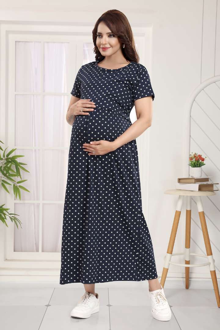 Deep Navy Polka Dot Feeding Nightie