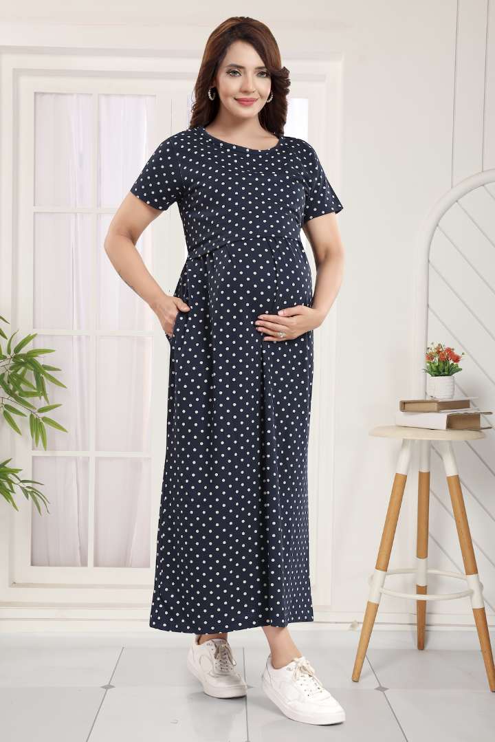 Deep Navy Polka Dot Feeding Nightie