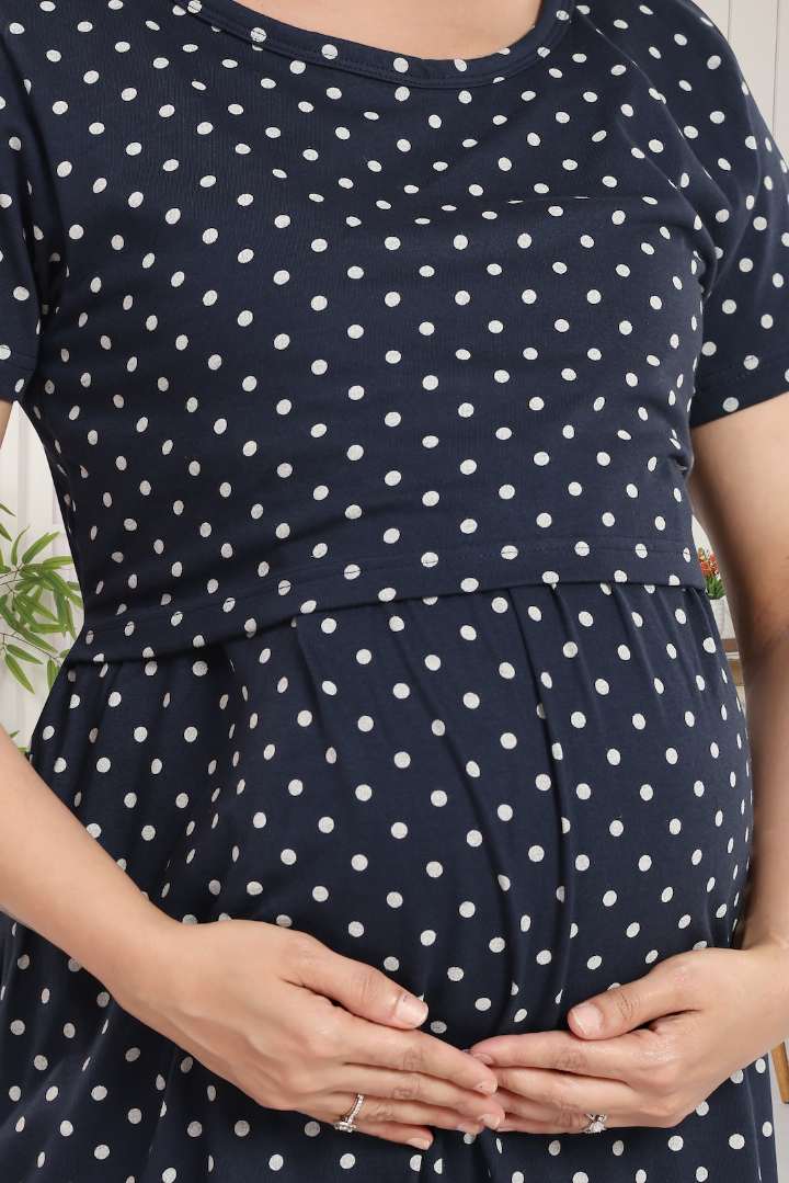 Deep Navy Polka Dot Feeding Nightie
