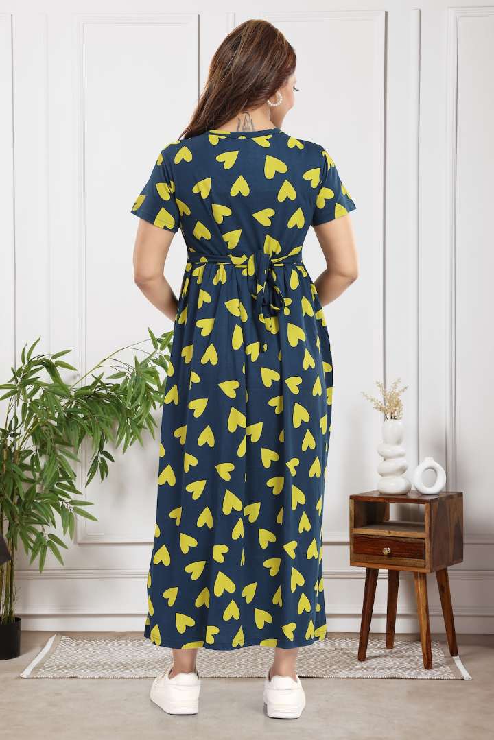 Yellow Pop Heart Zipless Feeding Nightie