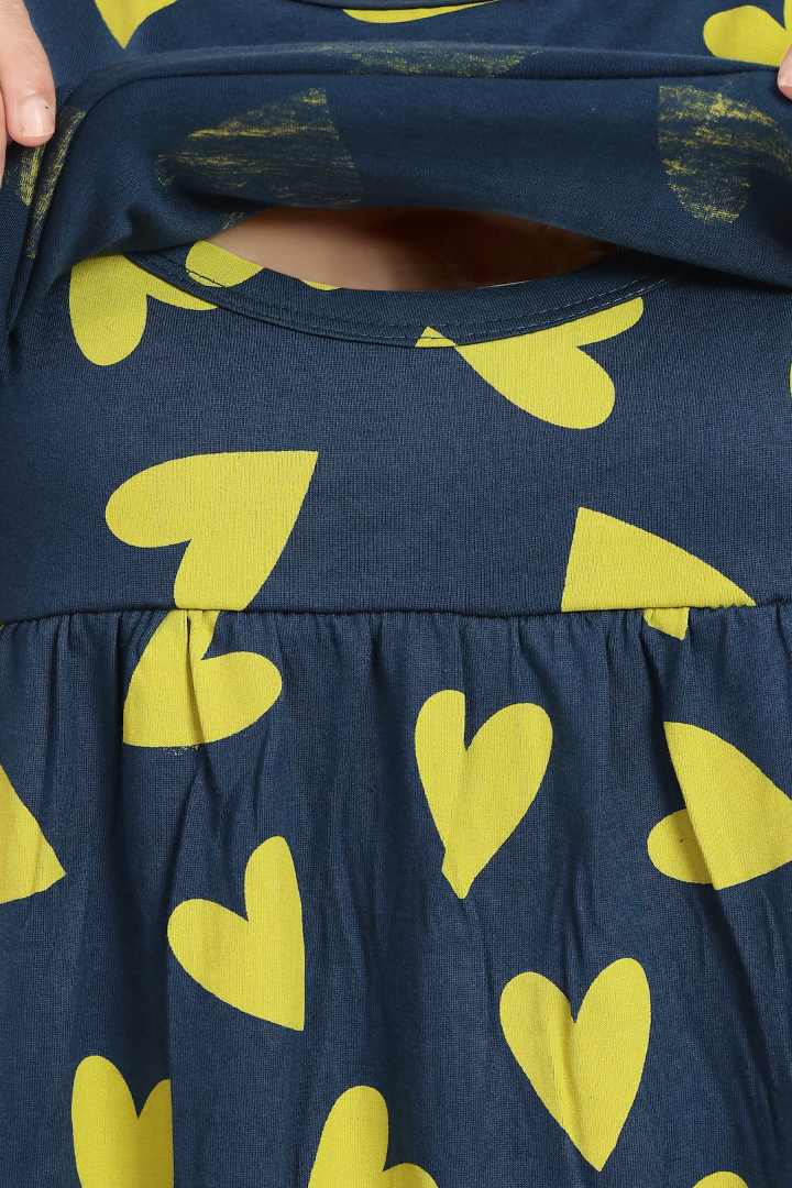 Yellow Pop Heart Zipless Feeding Nightie