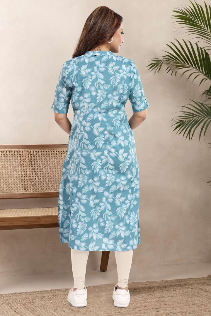 Glossy Blue Printed Feeding Kurta