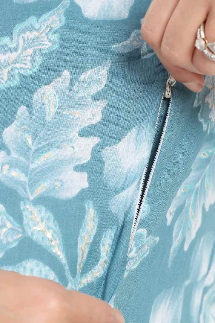 Glossy Blue Printed Feeding Kurta