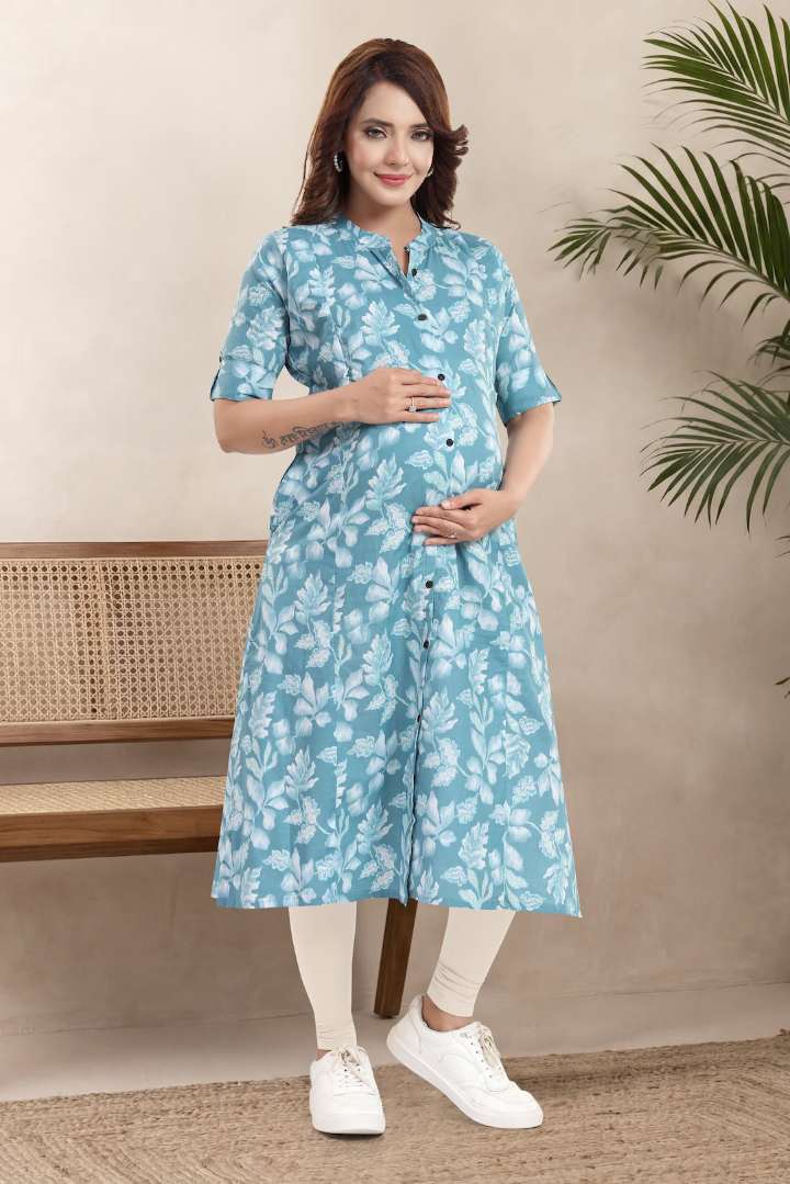 Glossy Blue Printed Feeding Kurta