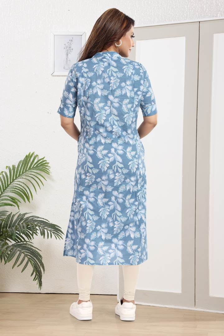 Greyish Blue Printed Feeding Kurta