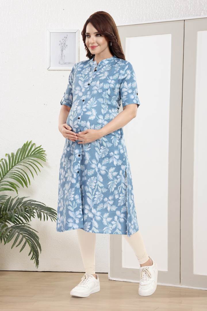 Greyish Blue Printed Feeding Kurta