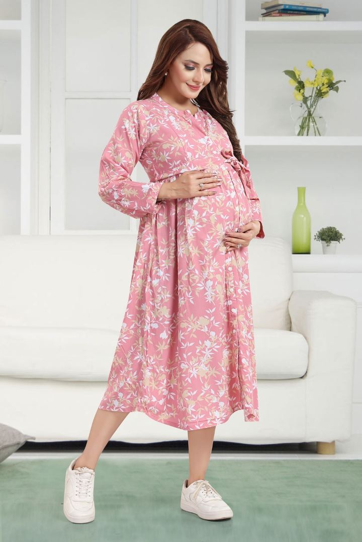 Pink Canopy Printed Maternity Dress