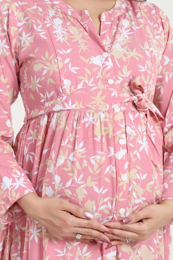Pink Canopy Printed Maternity Dress