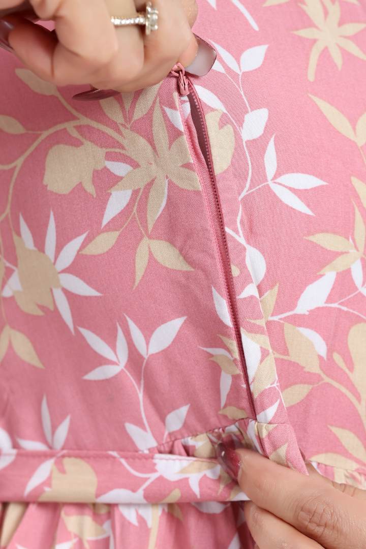 Pink Canopy Printed Maternity Dress