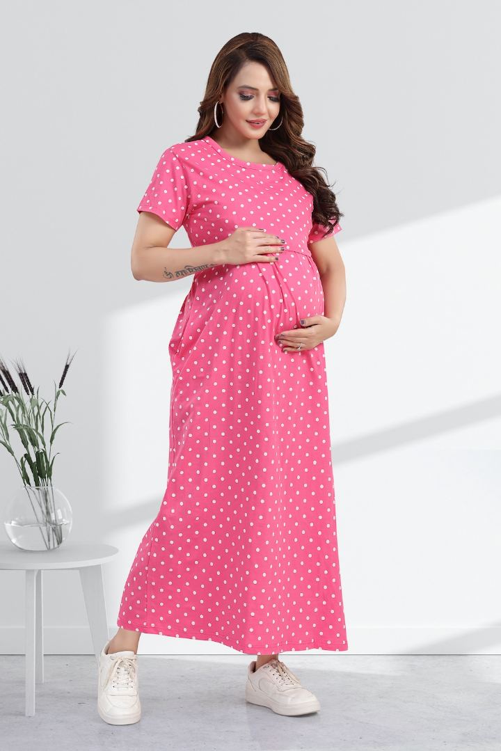 Bright Pink Polka Dot Zipless Nightie