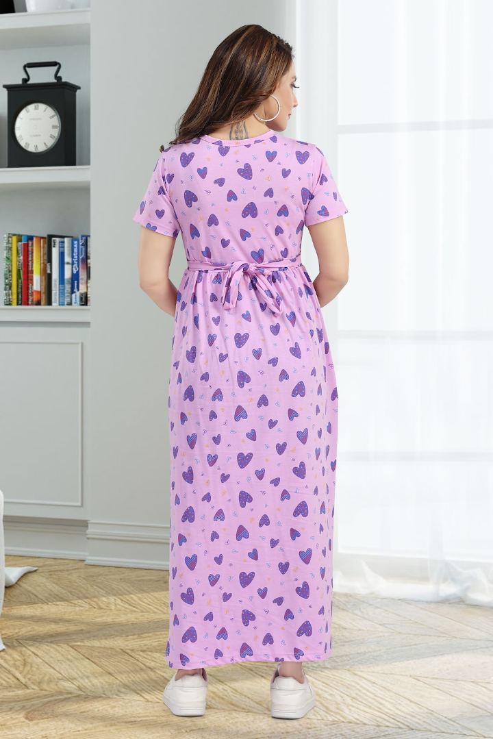 Light Violet Heart Printed Zipless Nightie
