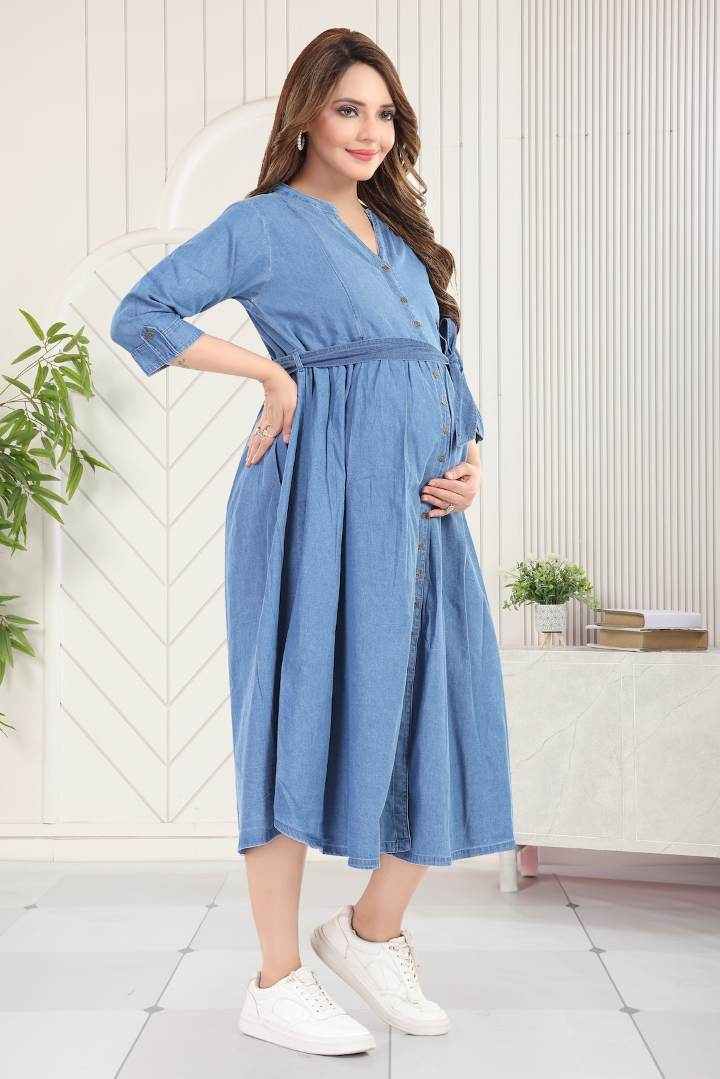 Light Blue Denim Maternity Dress