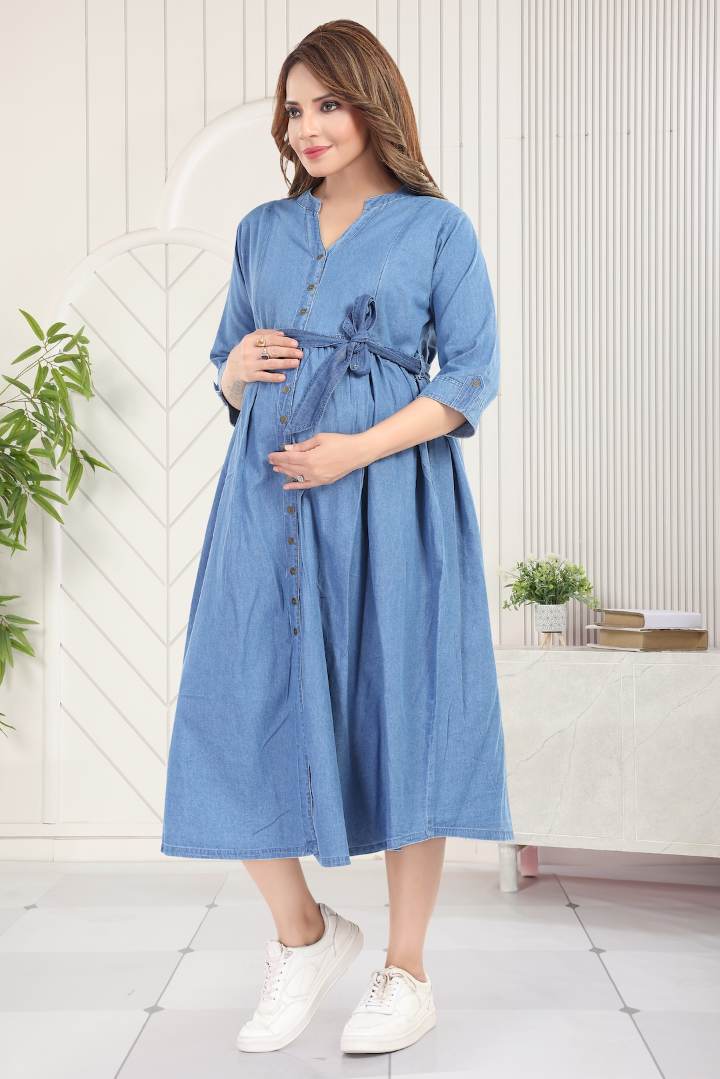 Light Blue Denim Maternity Dress