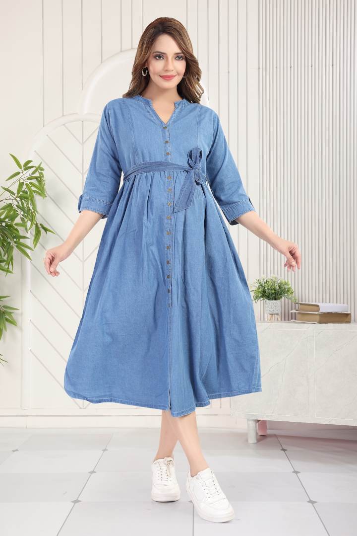 Light Blue Denim Maternity Dress