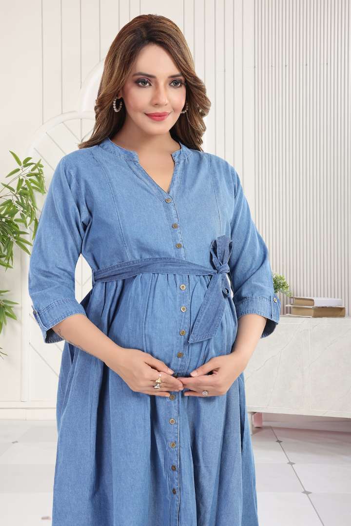 Light Blue Denim Maternity Dress