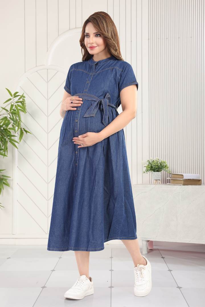Dark Blue Denim Maternity Dress