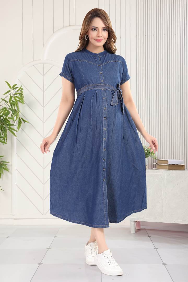 Dark Blue Denim Maternity Dress