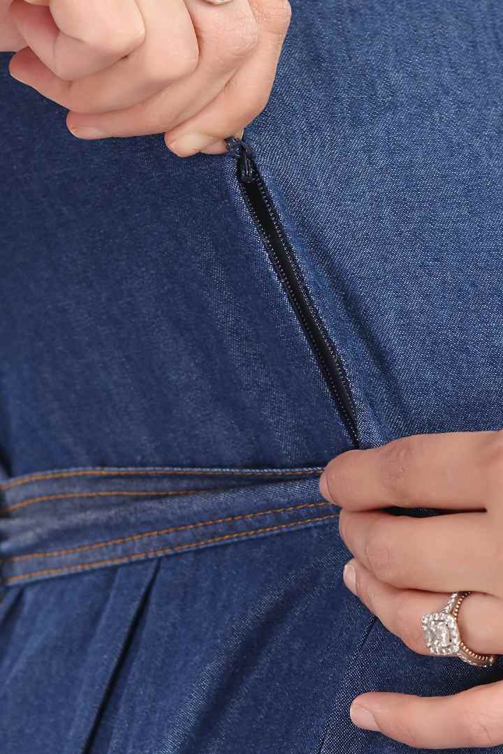 Dark Blue Denim Maternity Dress