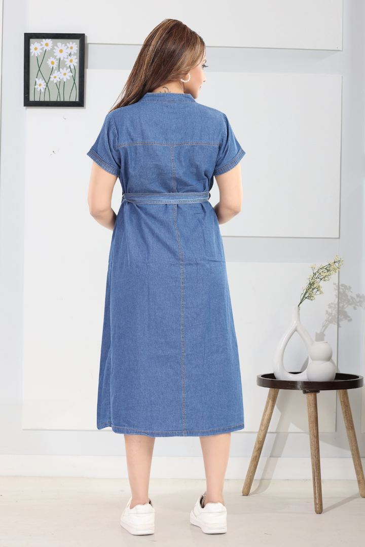 Dusty Blue Denim Maternity Dress