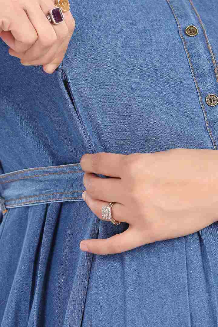 Dusty Blue Denim Maternity Dress