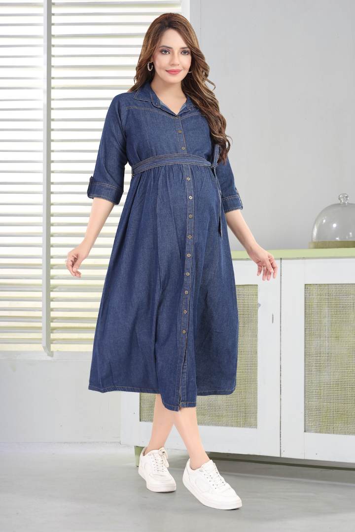 Stone Wash Blue Maternity Dress