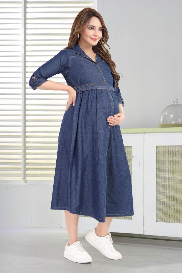 Stone Wash Blue Maternity Dress