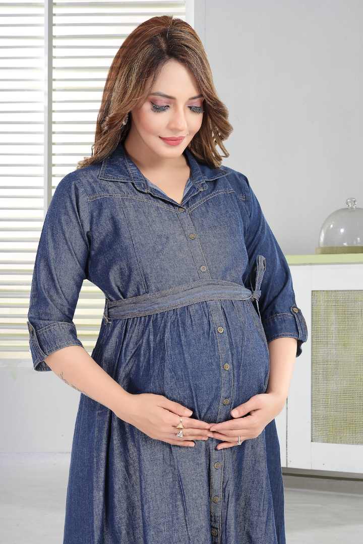 Stone Wash Blue Maternity Dress