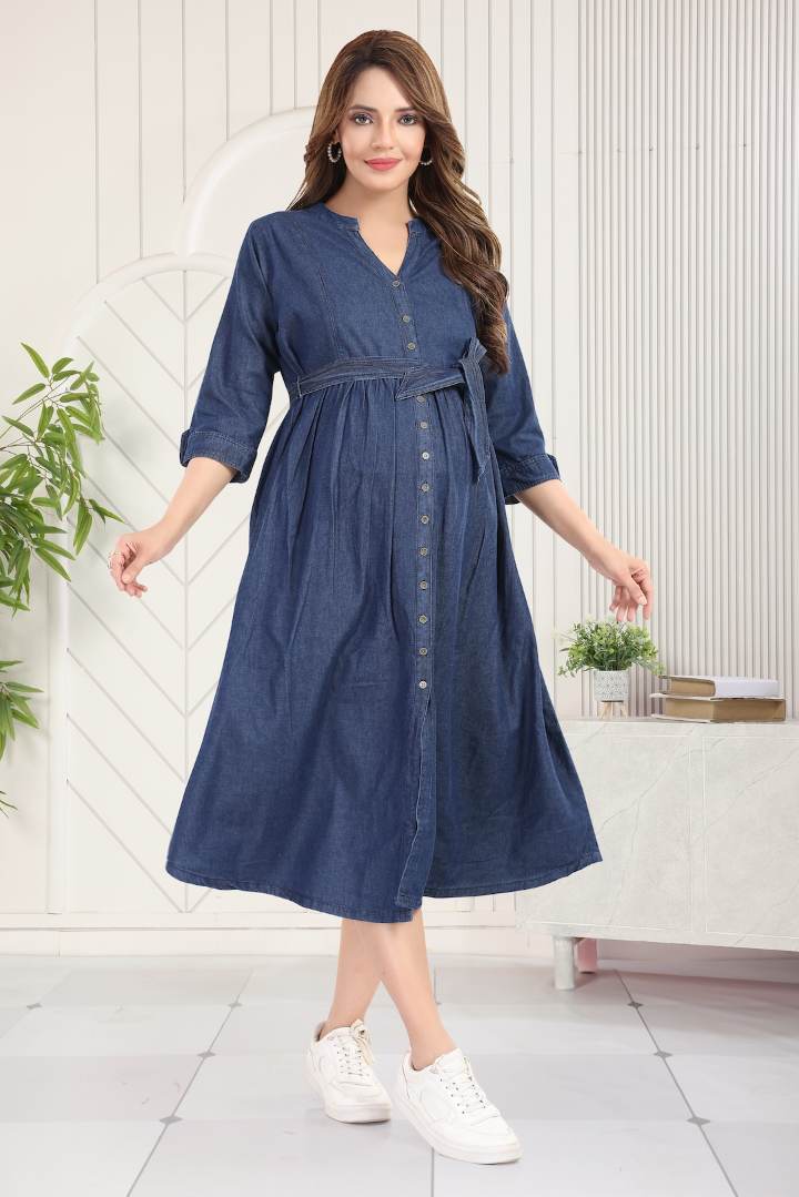 Dark Denim Maternity Feeding Dress