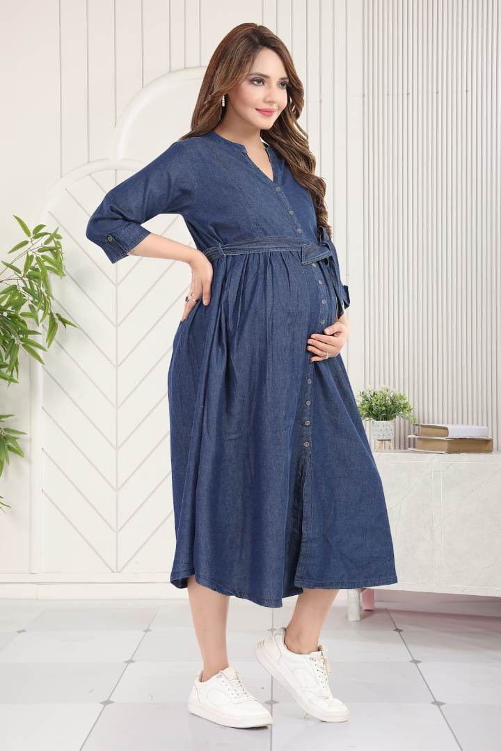 Dark Denim Maternity Feeding Dress