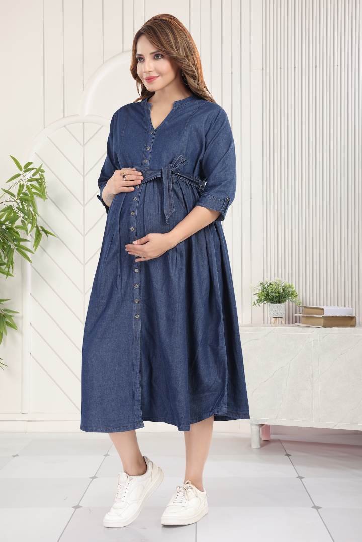 Dark Denim Maternity Feeding Dress