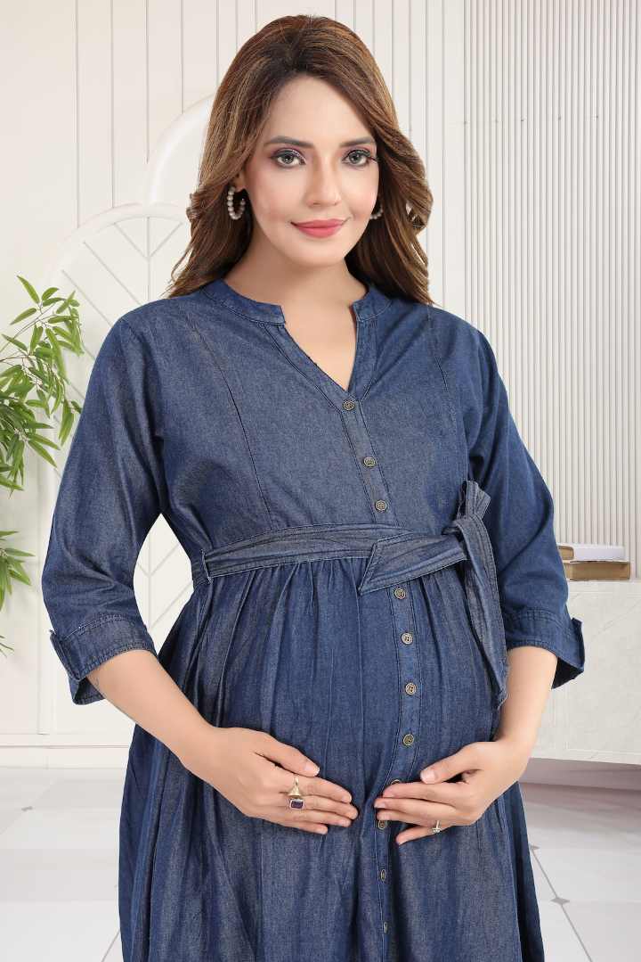 Dark Denim Maternity Feeding Dress