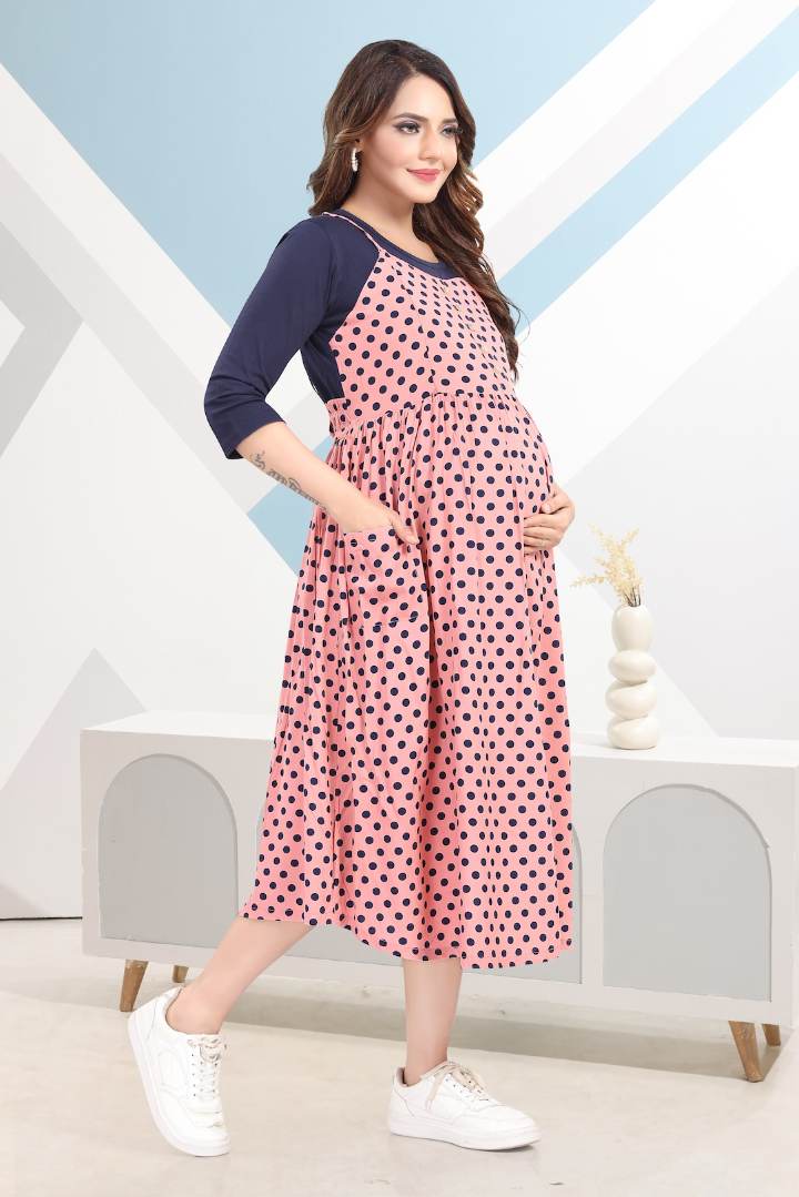 Peachy Polka Dot Pinafore Feeding Dress