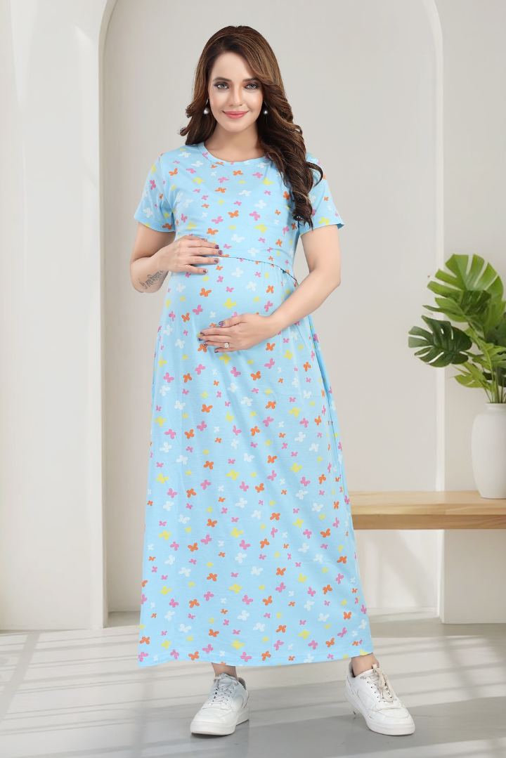 Cinderella Blue Printed Zipless Feeding Nightie