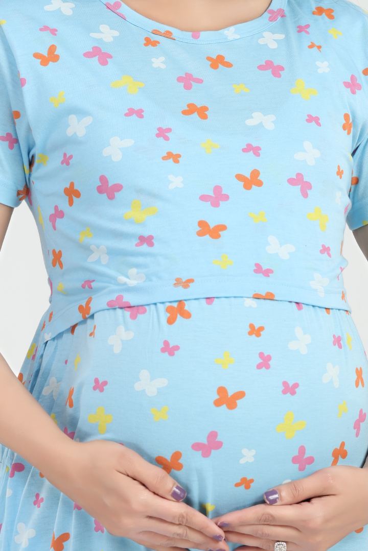 Cinderella Blue Printed Zipless Feeding Nightie