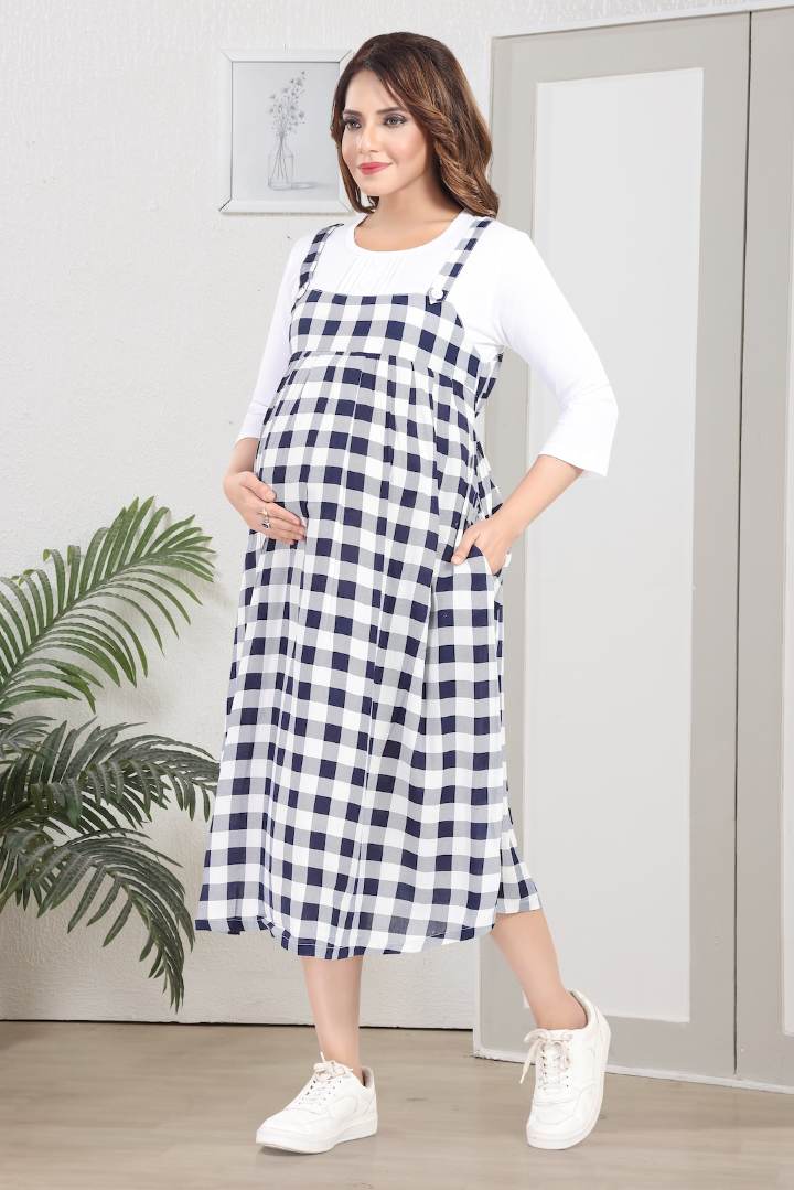 B&W Chequered Pinafore Feeding Dress