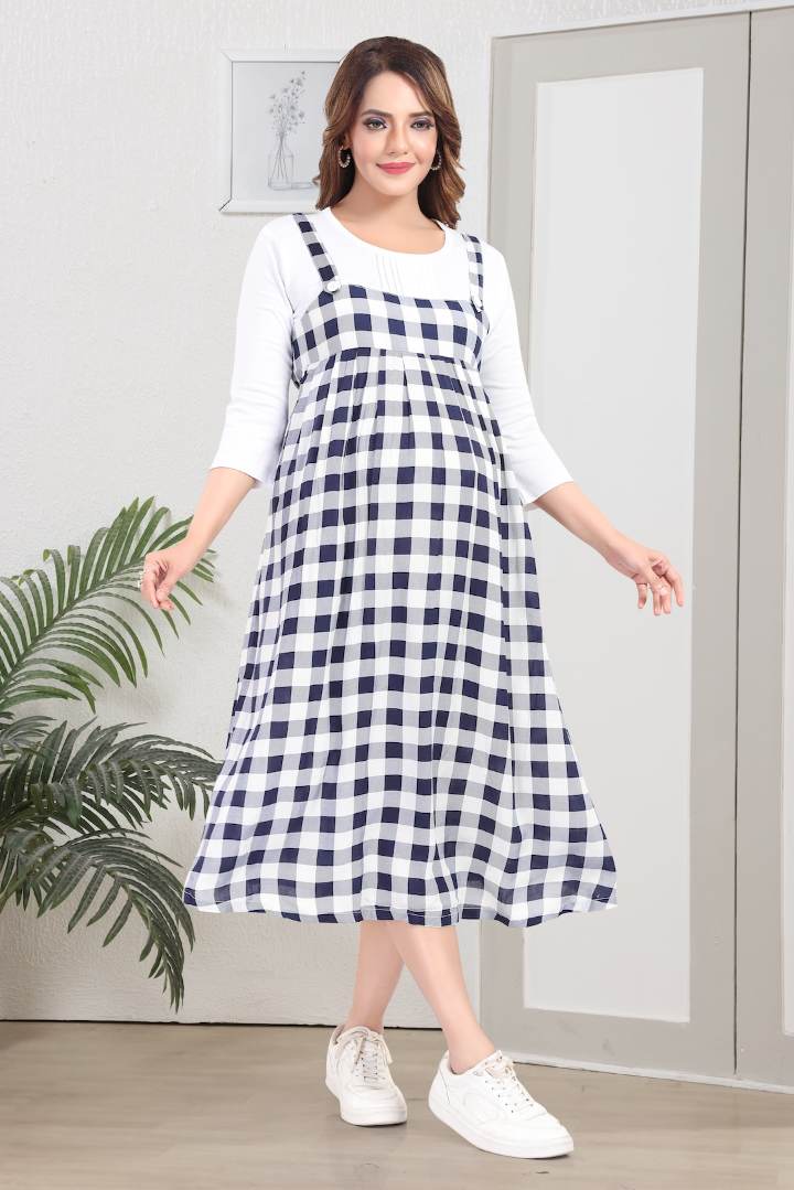 B&W Chequered Pinafore Feeding Dress