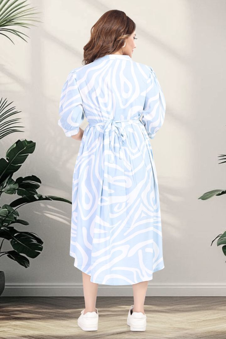 Pale Blue Printed Maternity Dress