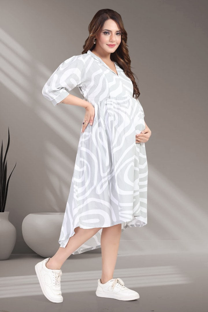 Cloud Gray Printed Maternity Dress