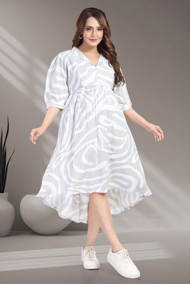 Cloud Gray Printed Maternity Dress