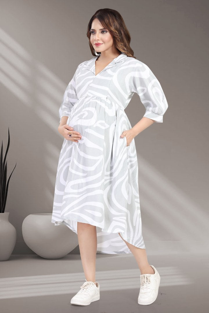 Cloud Gray Printed Maternity Dress
